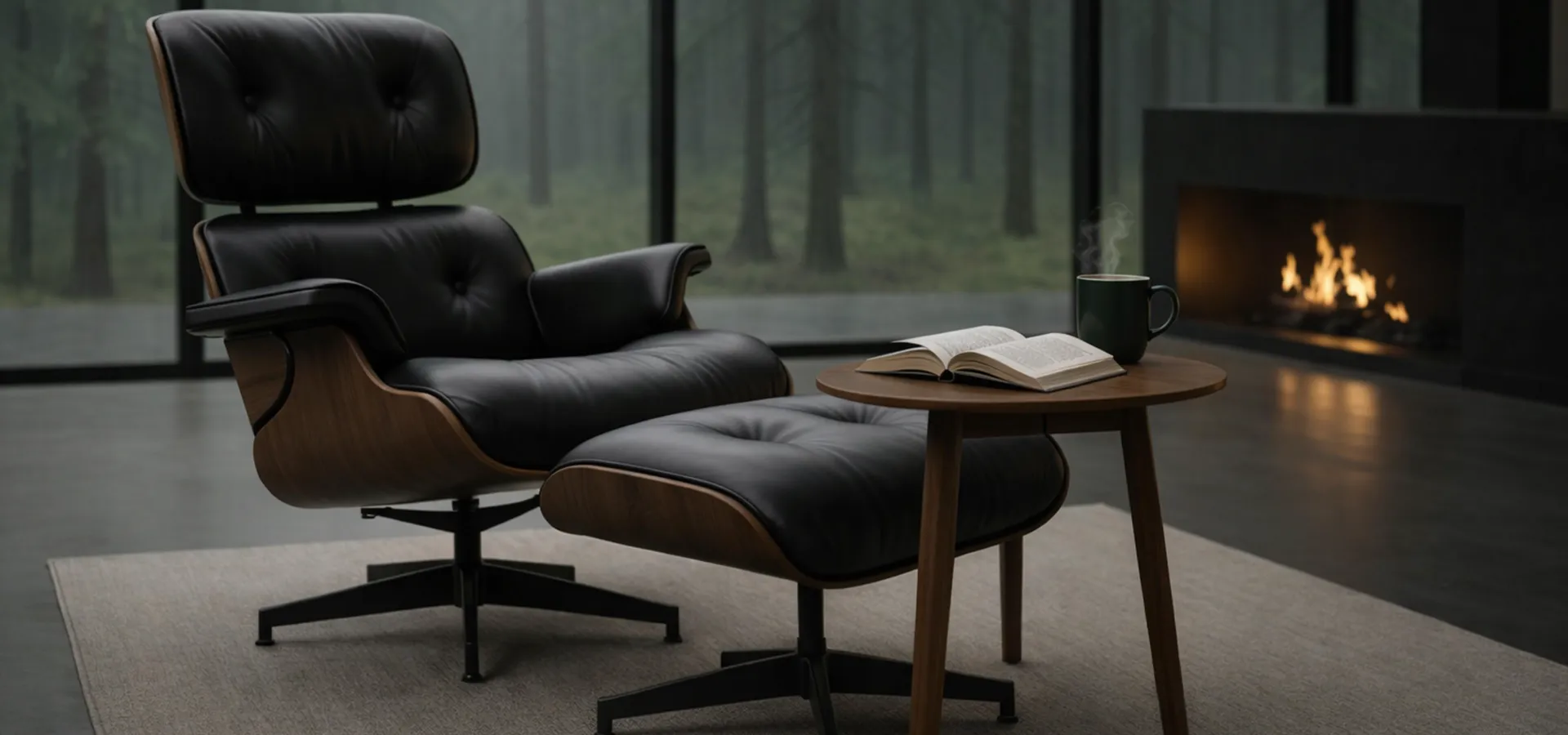 Silla Eames inspirada en diseño clásico con otomana y acabados premium