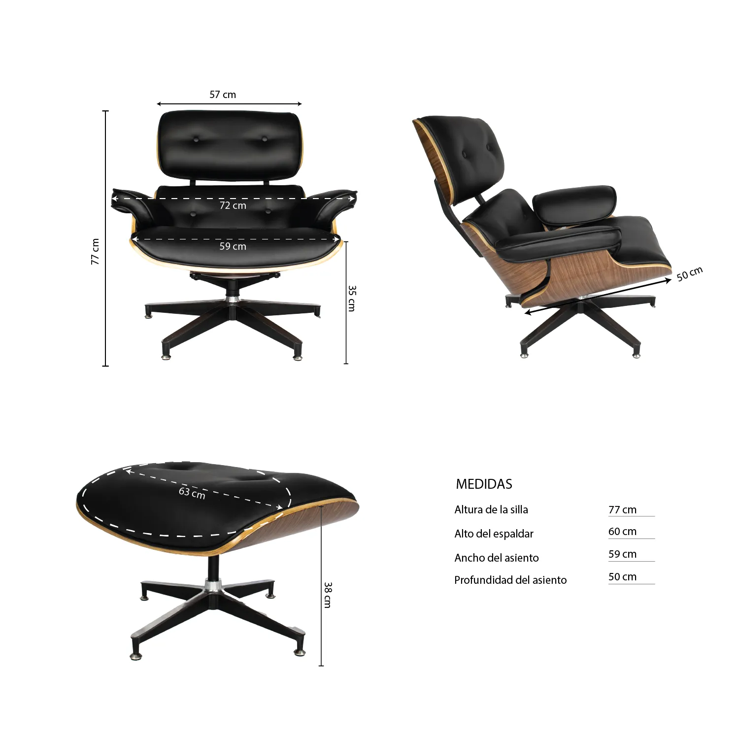 Silla eames con Otomana