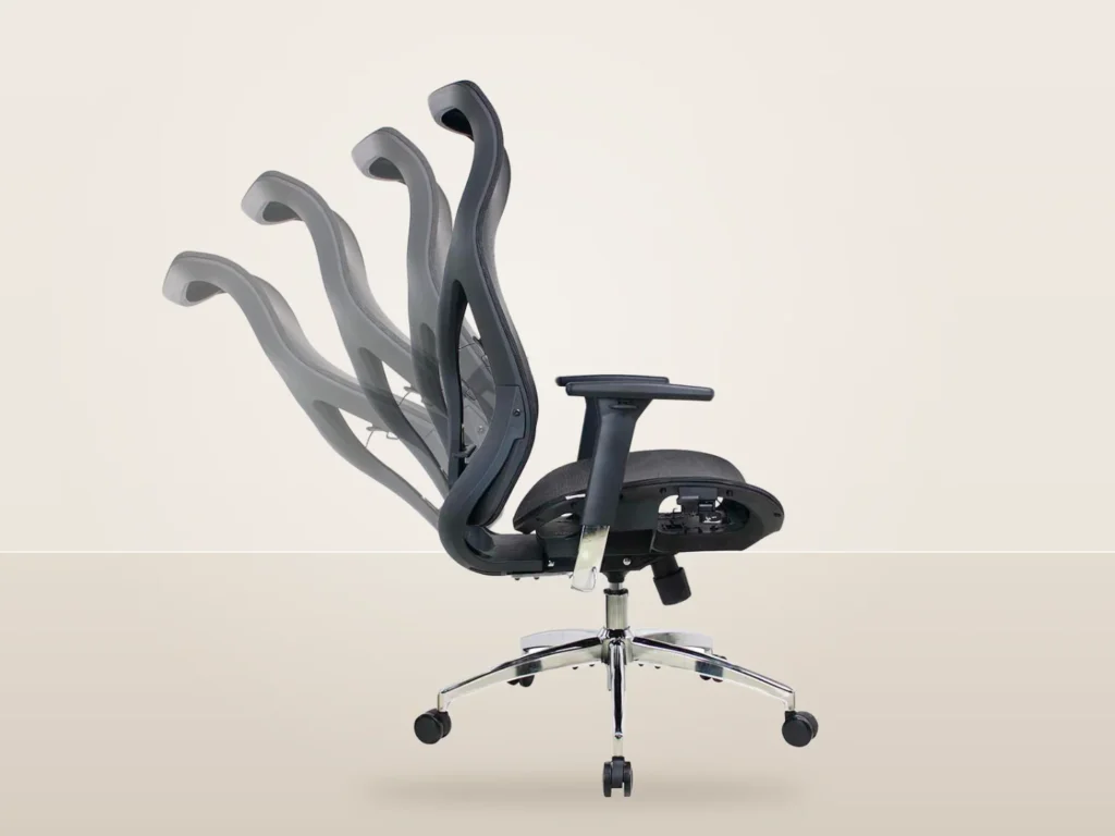 Mecanismo de silla de oficina: silla ergonómica reclinándose en varias posiciones